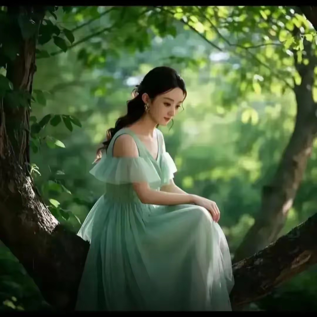 赵丽颖和孙俪坐在绿色树丛中,谁更显得仙气飘飘!