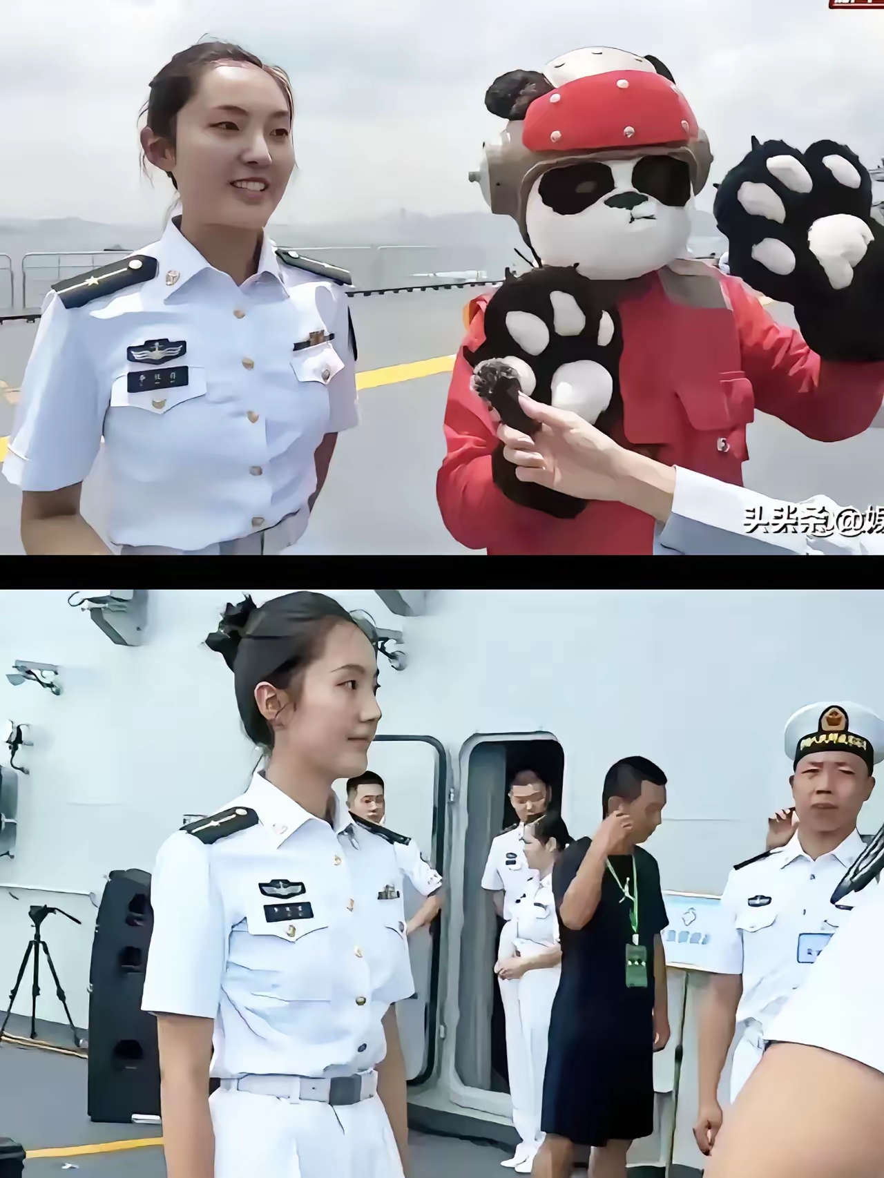 甲板上偶遇的女军官李欣蔚火出圈肤白貌美大长腿眉眼间透着军人的