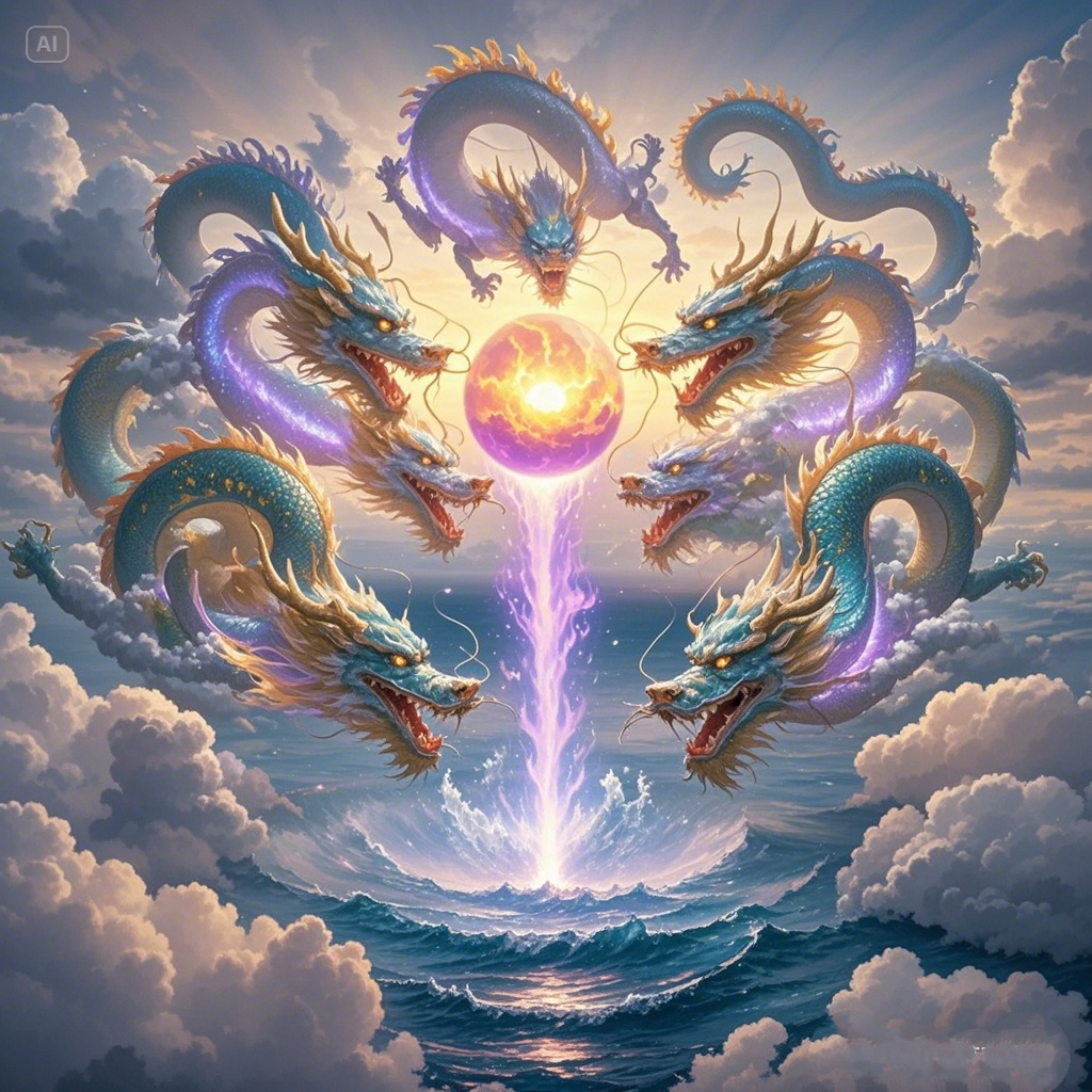 好运头像.七龙舞九天,瑞彩映云端.龙珠绽华光,财气漫人间