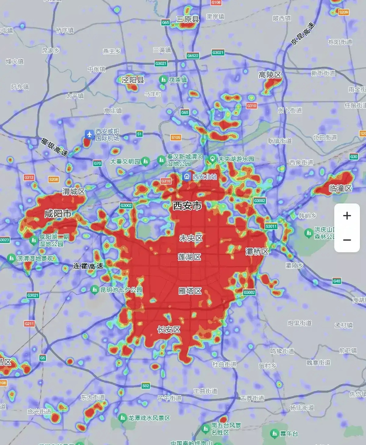 西部三大城市热力图,成都重庆也不过如此,虽然成渝体量大的多,但城市