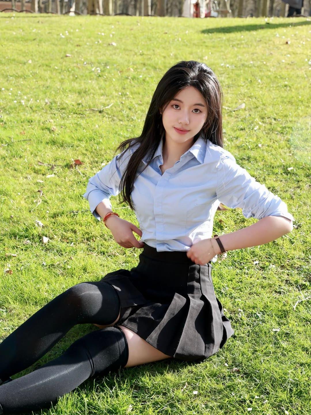 草坪美女照片