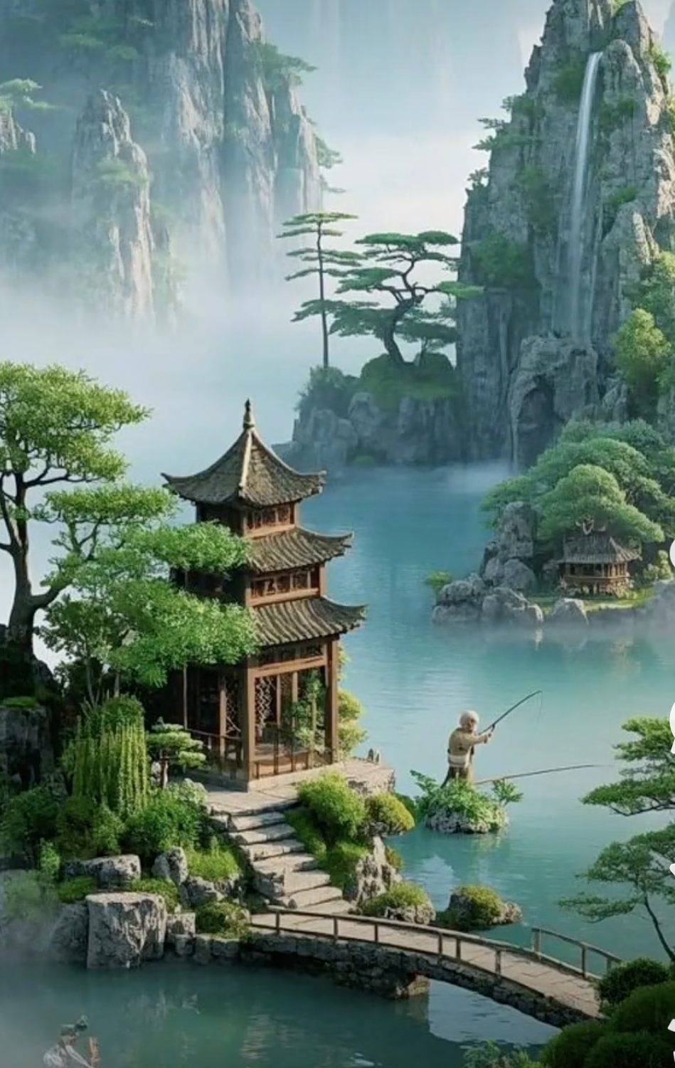 云雾似轻纱,悠悠飘荡,将青山温柔包裹