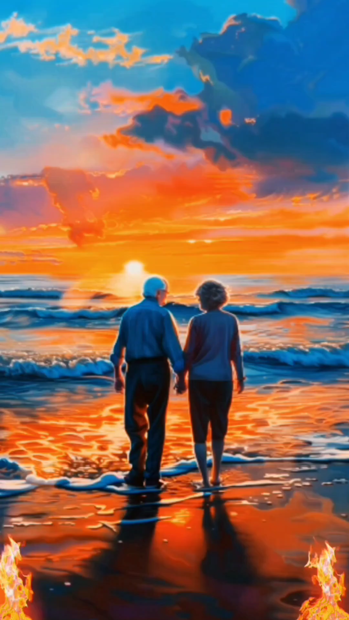 他们的身影被夕阳拉得很长,偶尔驻足,凝望那无边无际的海面,海风轻轻