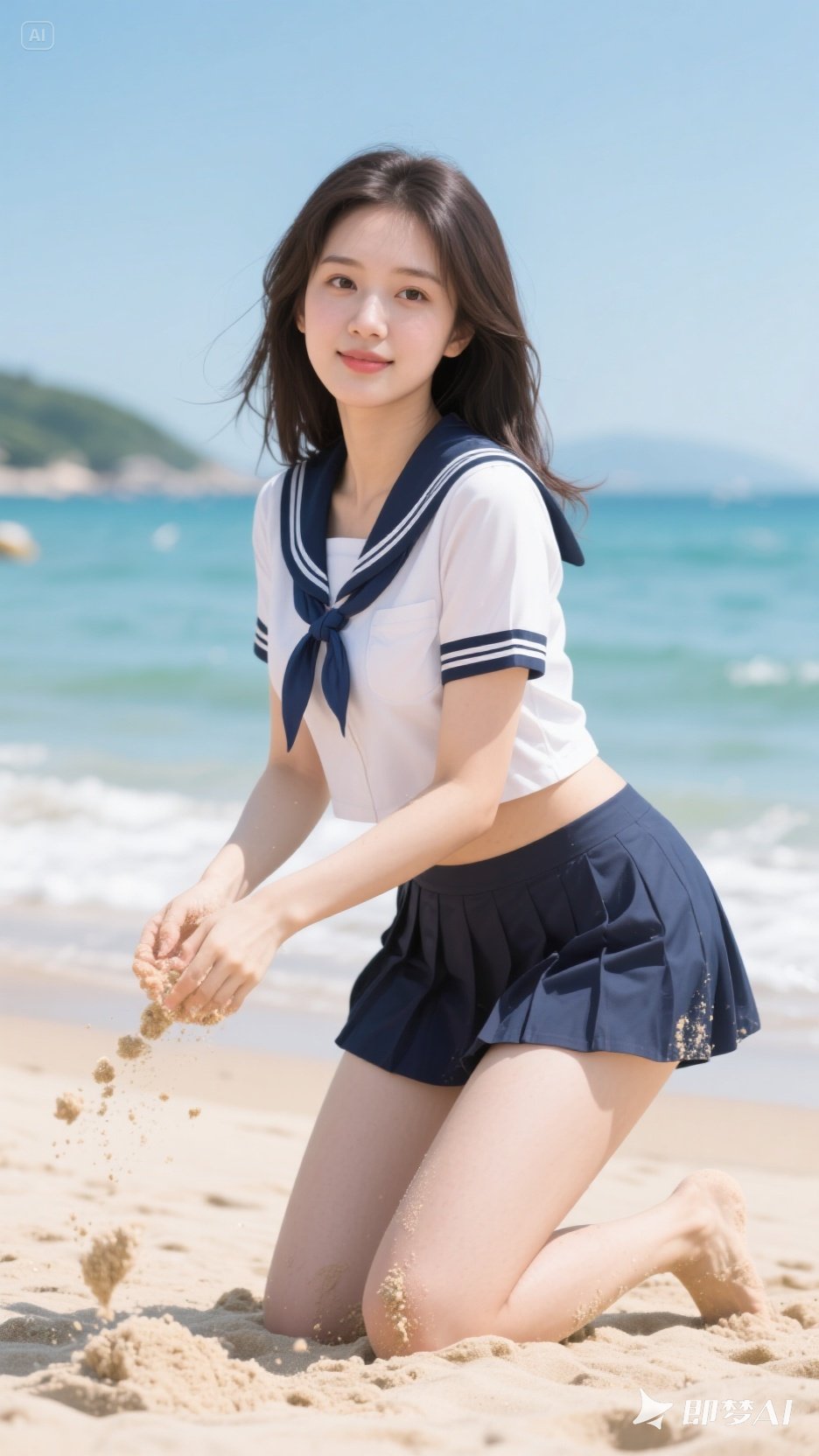 校花挺胸美女学生双马尾美少女穿着白色短袖水手服吊带美女 女孩jk1