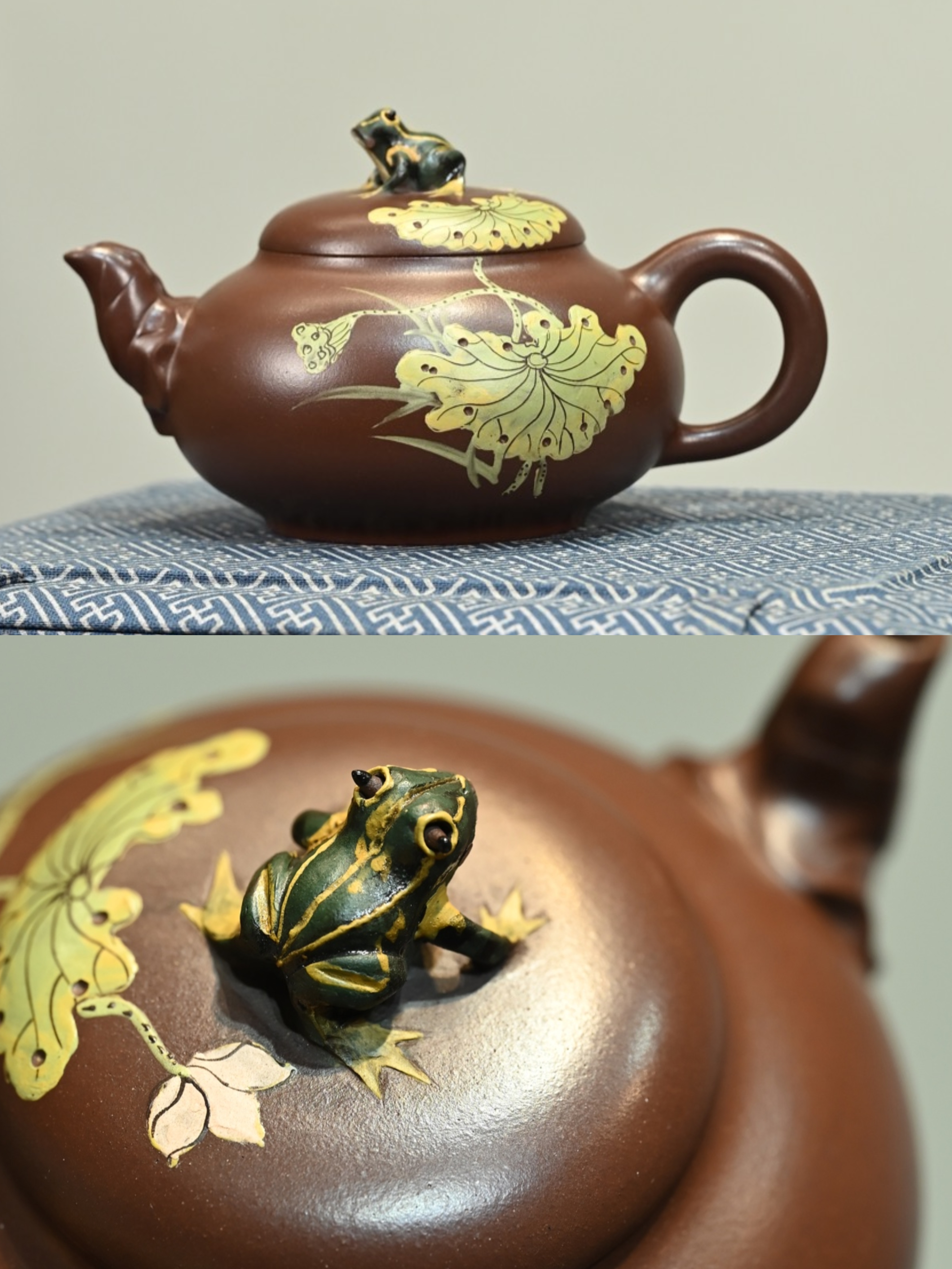 荷塘蛙趣·手工 容量260cc 泥料,极品紫泥 壶身上