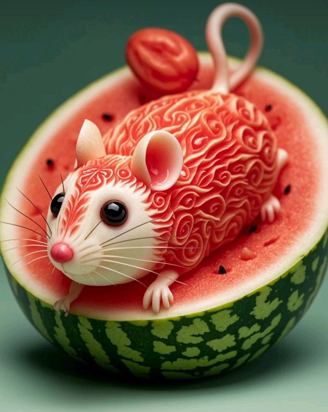 西瓜雕刻高清唯美图片,见者顶呱呱!财源广进!