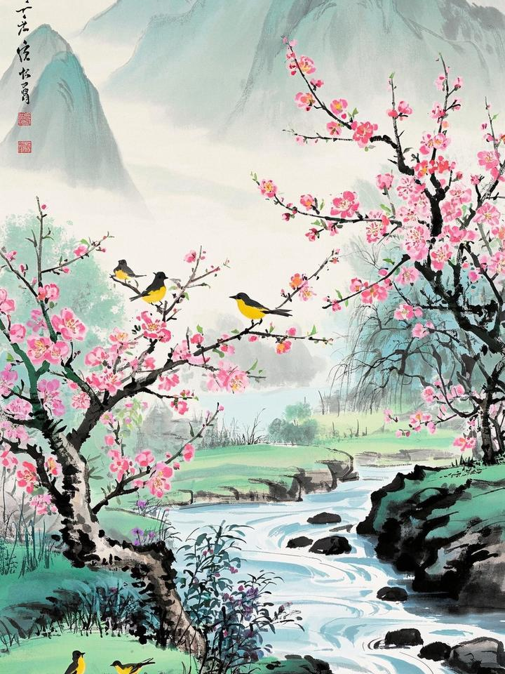 东风轻拂柳.正翠缕初抽,芽新枝瘦.黄莺绕堤走