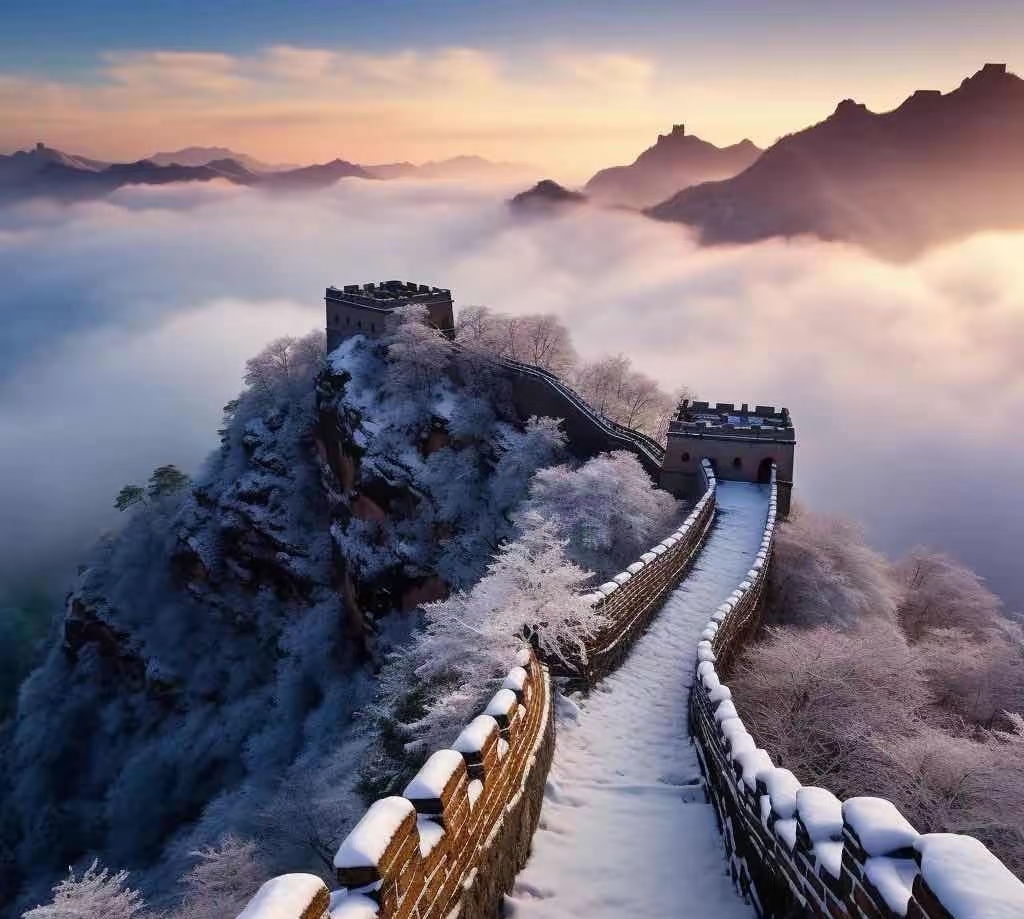 当雪花纷纷扬扬地飘落,八达岭长城仿佛被大自然施了魔法