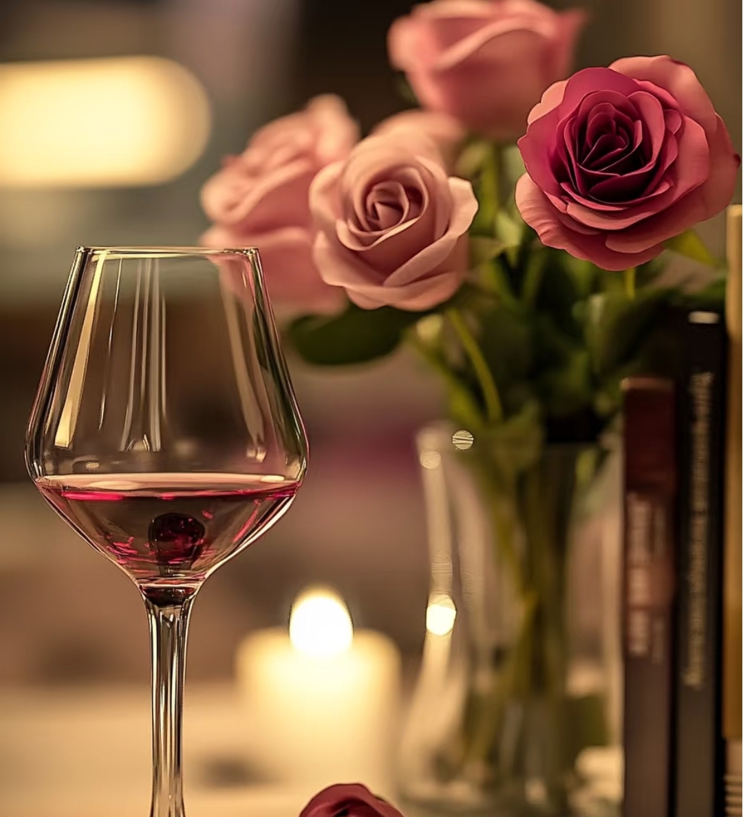 让率性自然成魏炀葡驶ㄍ计桓龇抛 酒杯和玫瑰的床头柜照片一束玫瑰