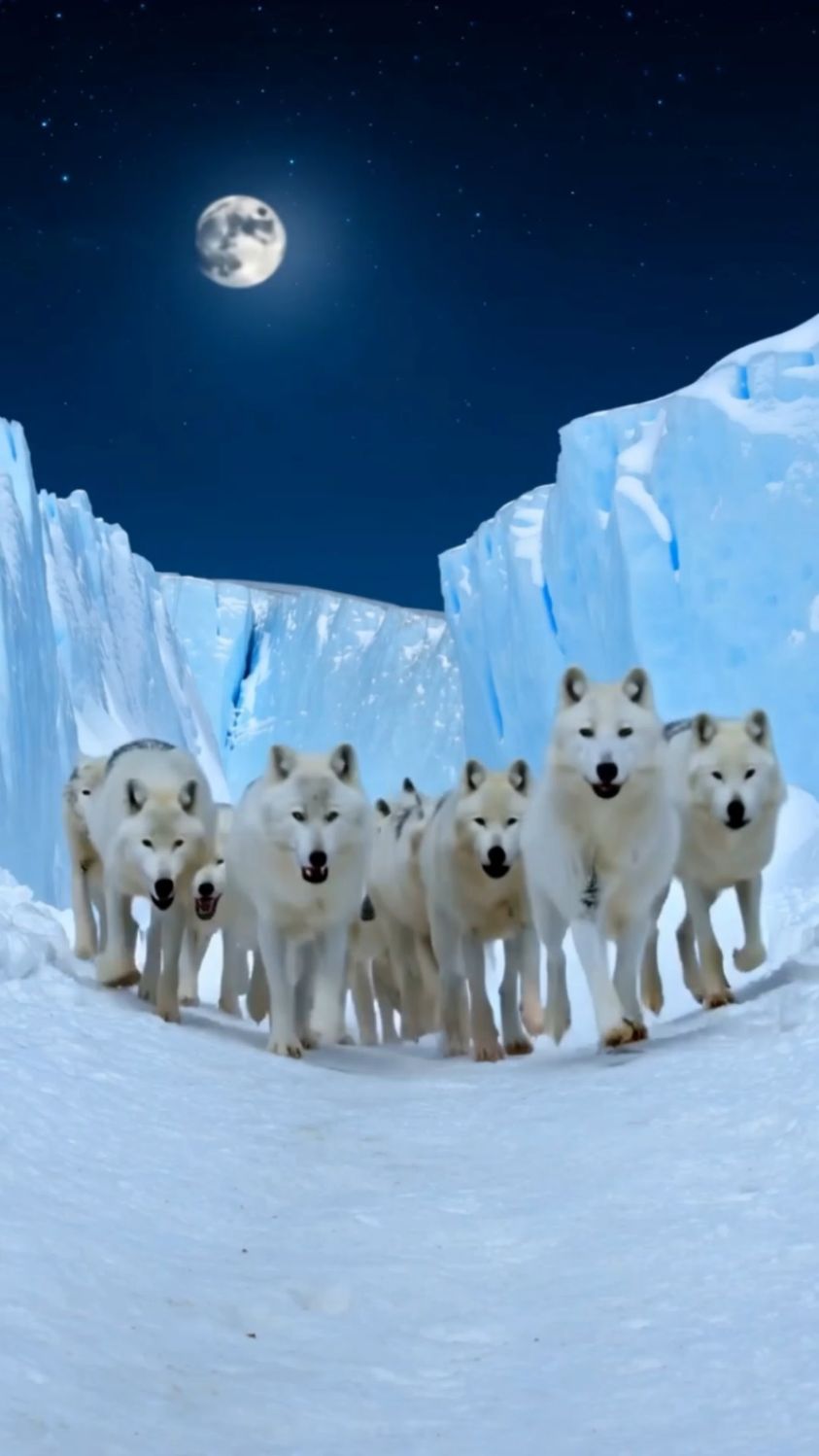 月光下的狼群,雪地里的一抹野性与自由