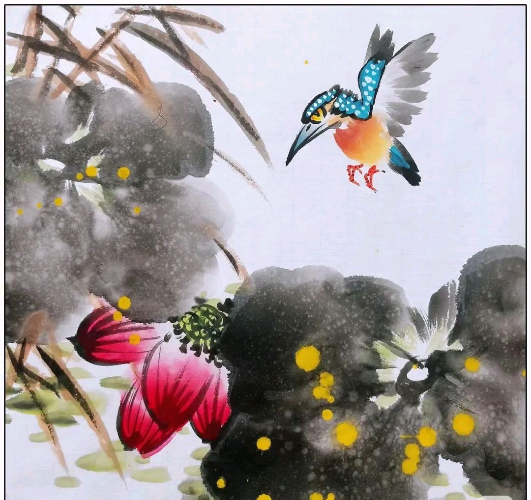 几幅荷花翠鸟国画小品一美醉了