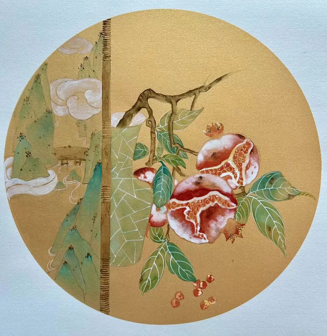 欣赏 | 张岩春工笔花鸟圆扇6图