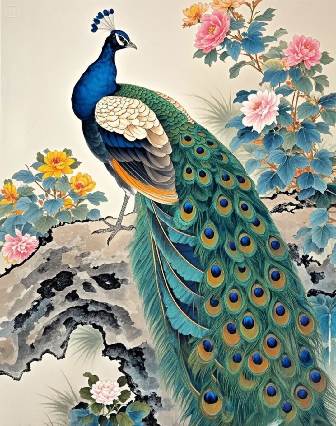 工笔画《孔雀开屏》作品赏析