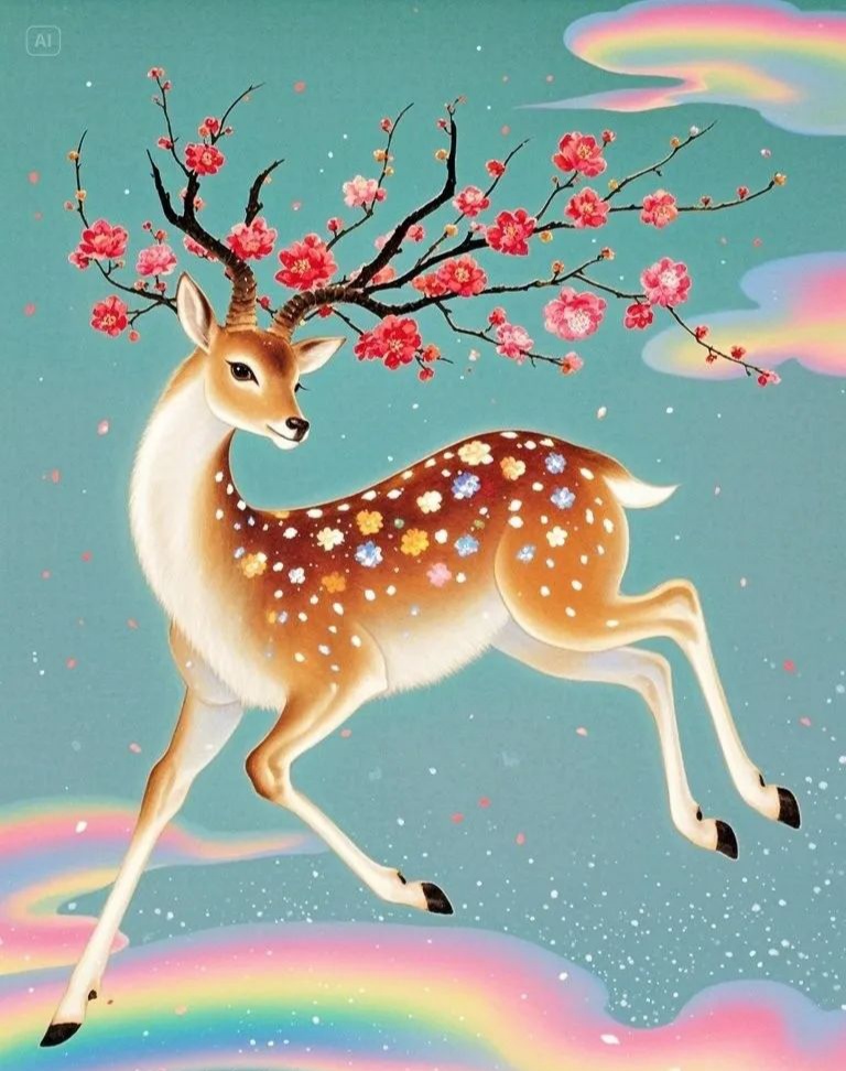 国画新国风梅花鹿,一路(鹿)生花,太壮观啦,快来画起来吧!