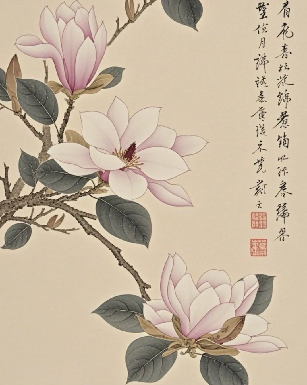 工笔玉兰花临摹国画来啦