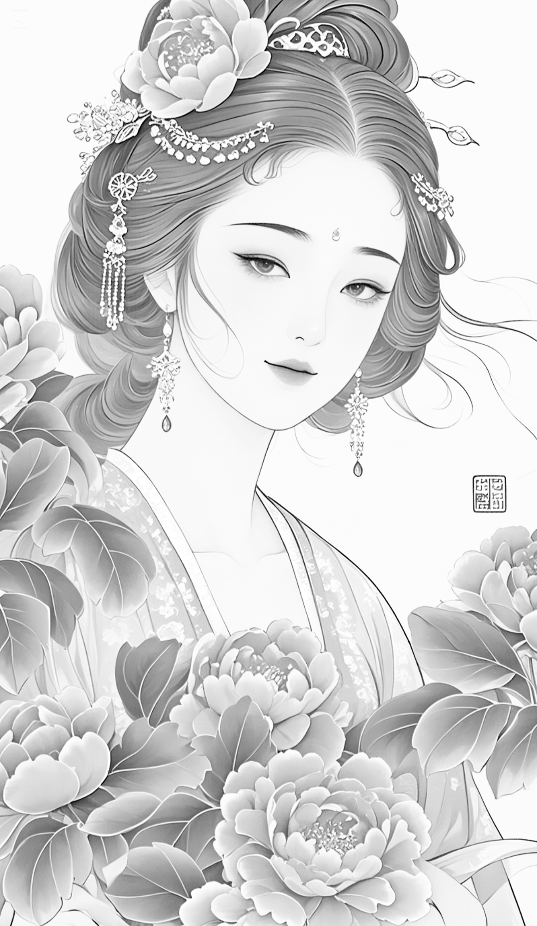 国画新工笔美人图高清版 高清白描线稿,太美啦!赶紧收藏!