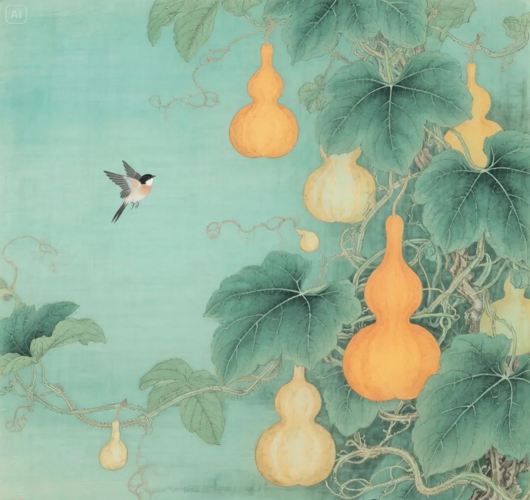 国画临摹素材工笔画葫芦(附高清白描线稿)喜欢的赶紧收藏!