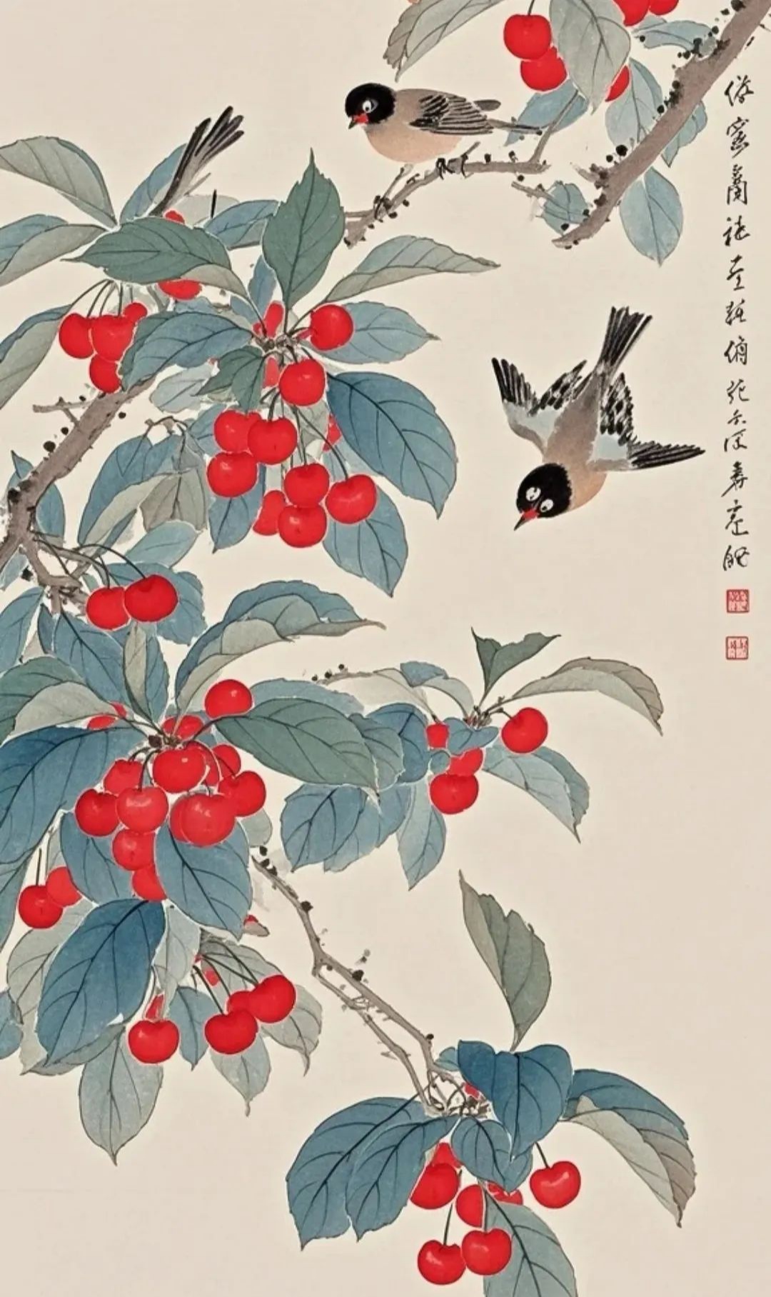 古风临摹樱桃国画来啦!太漂亮了,喜欢的赶快收藏起来慢慢画吧