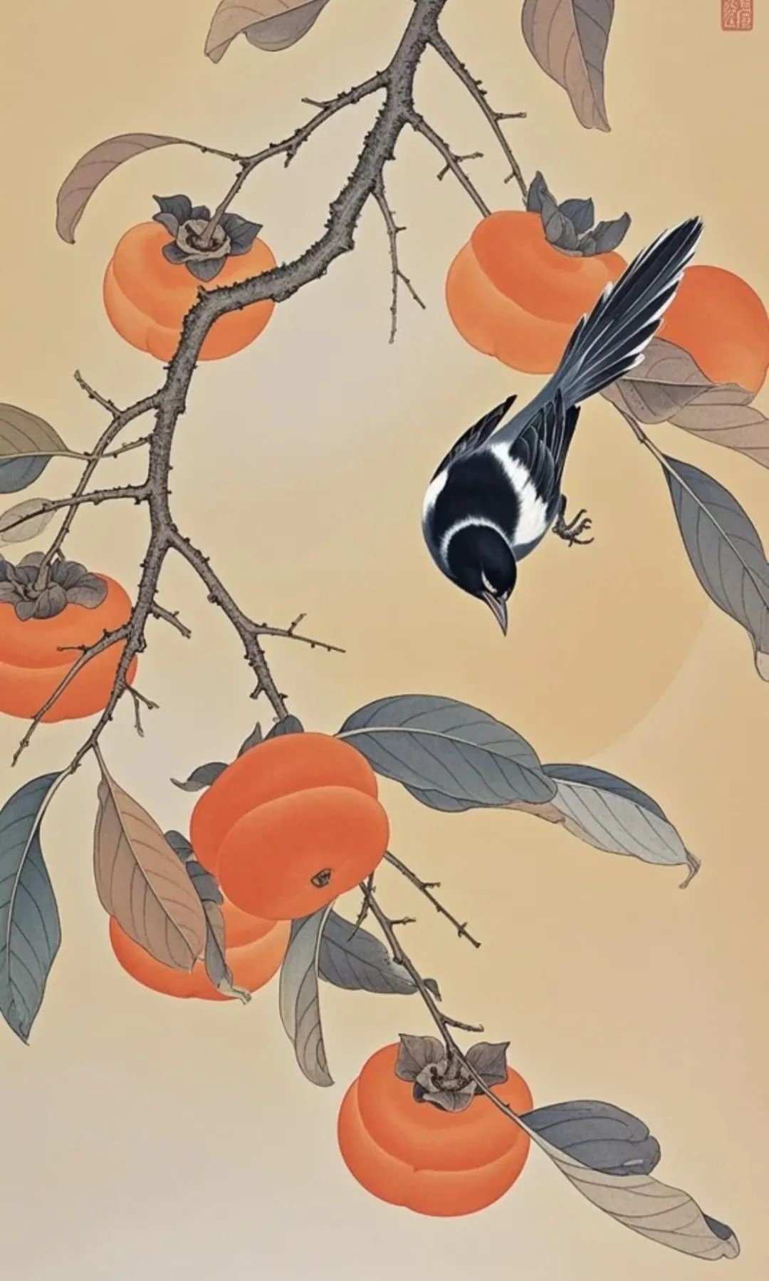 柿柿如意图来啦!临摹工笔国画高清线图,不同风格,快来领取吧