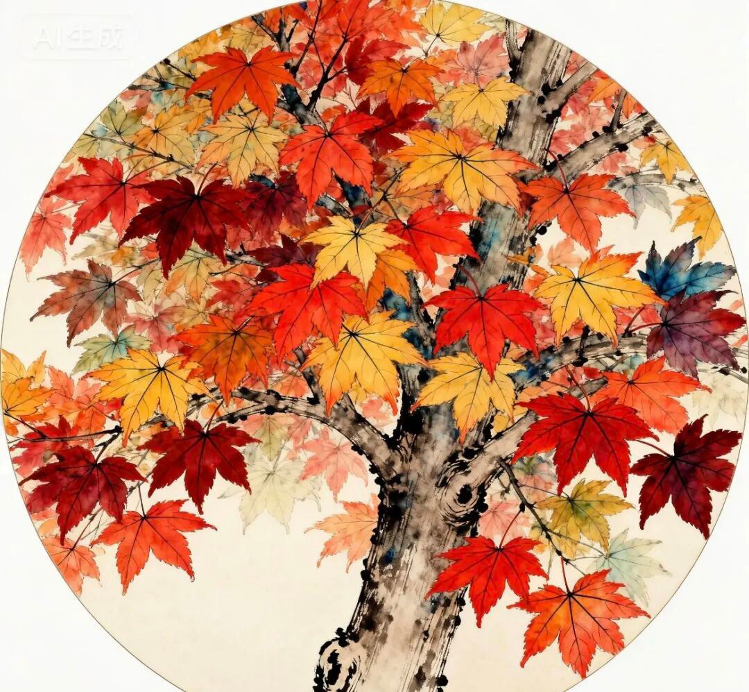 枫叶枫树国画‖工笔临摹素材美图分享