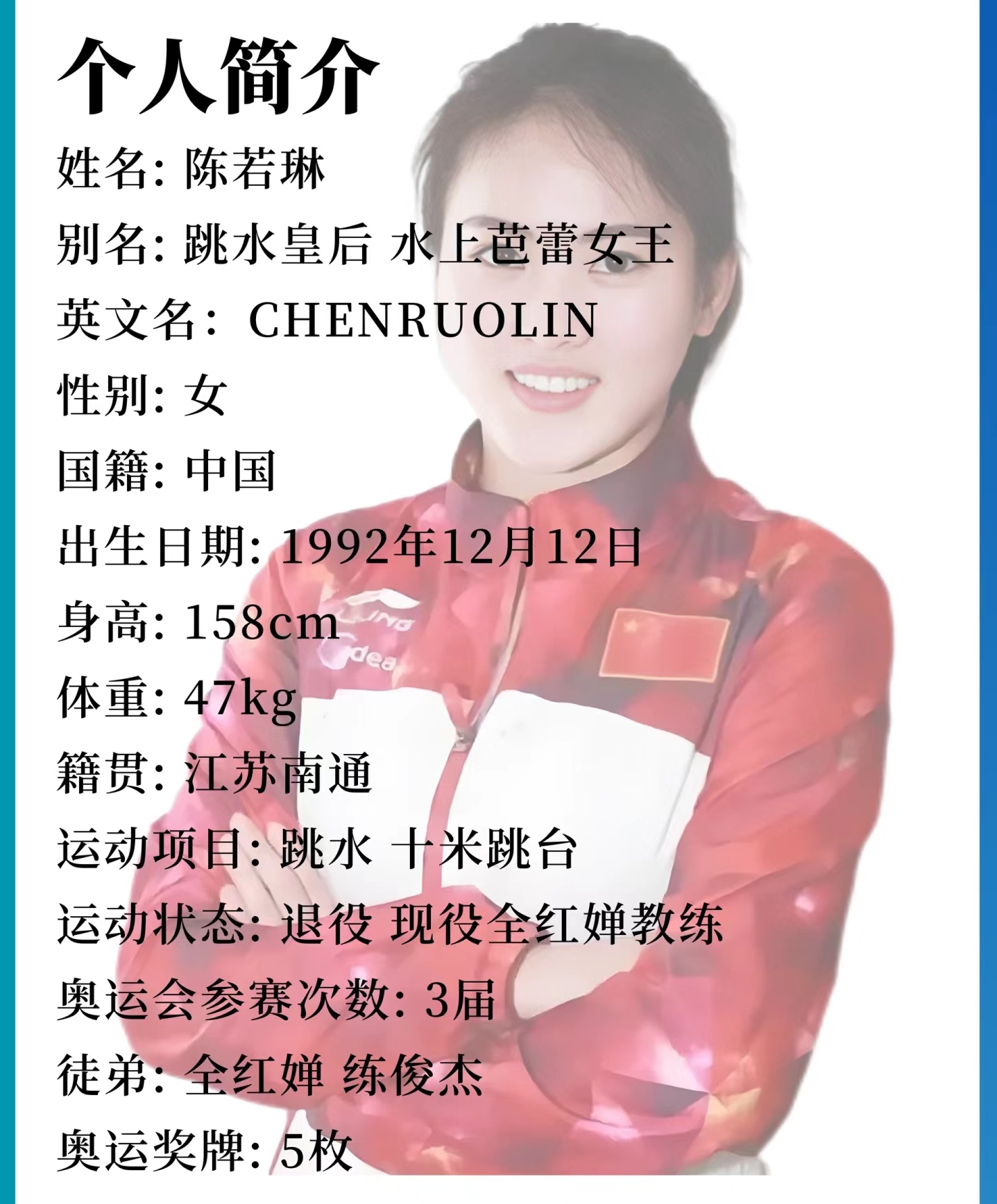 运动项目:跳水10霉姨 运动员名单女跳水教练陈若琳个人资料女子
