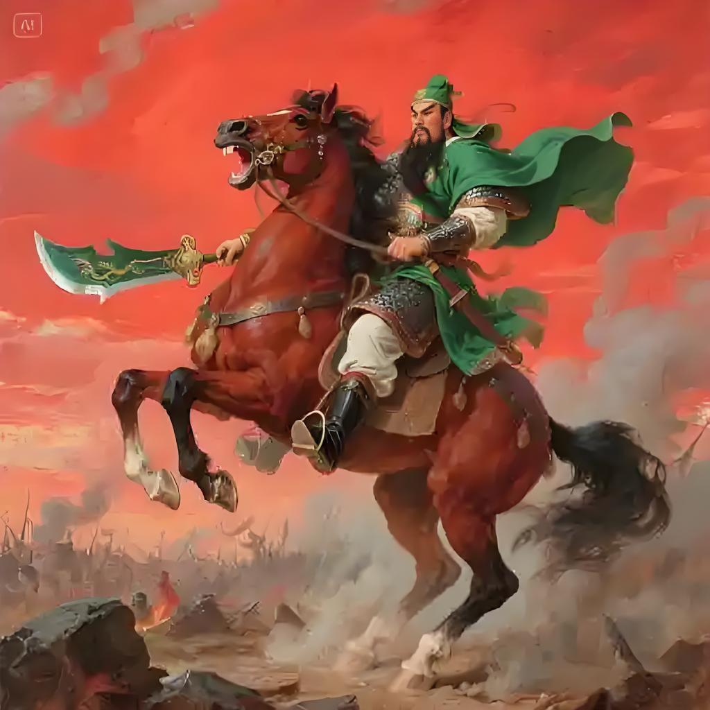 关羽骑马三国演义关羽防小人关公骑马拿刀图片三国演义关羽走单骑骑马