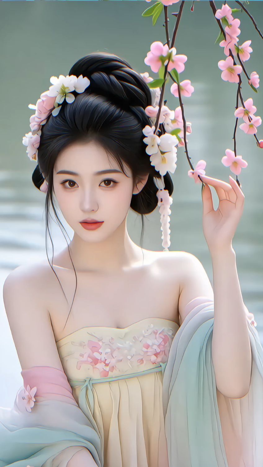 春日古风甜妹降临!淡彩抹胸汉服配繁花头饰,甜度超标