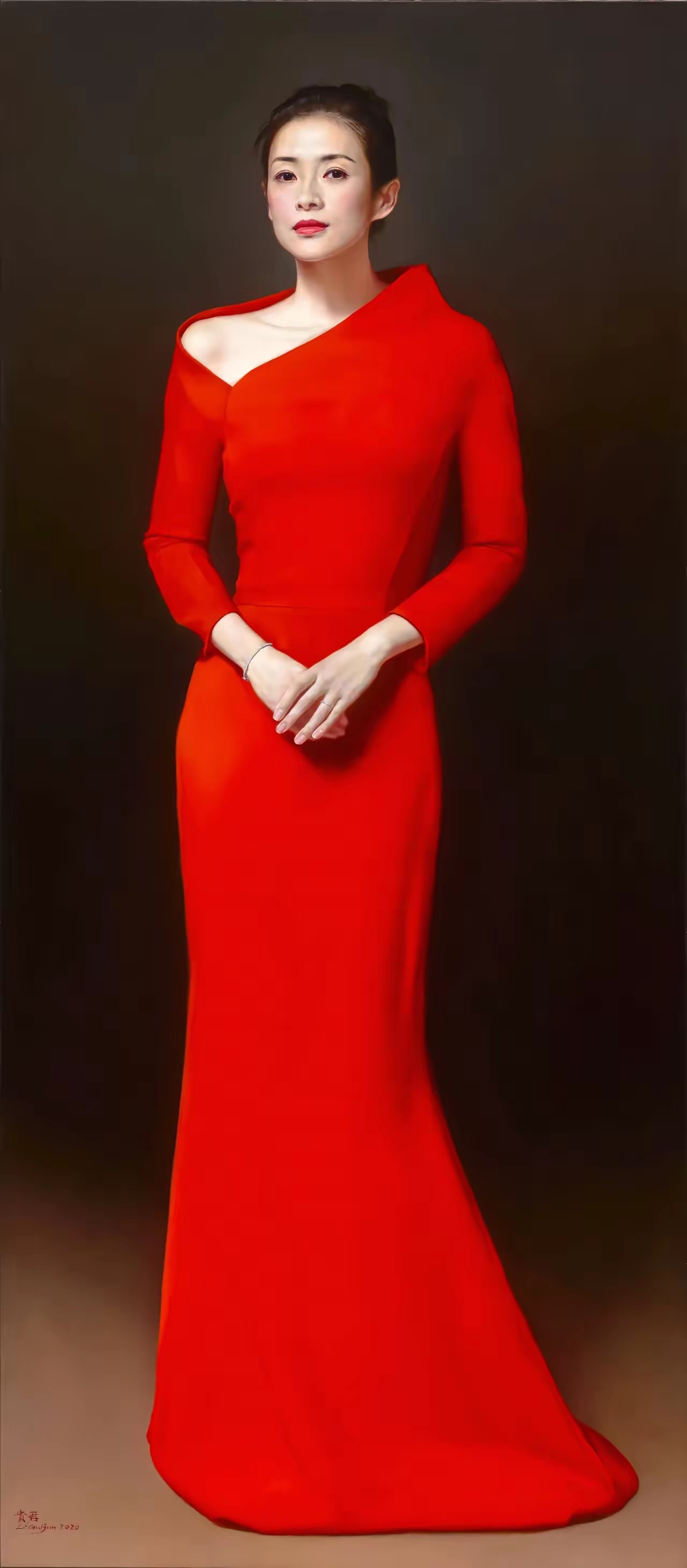 章子怡油画 生动精致 佩服画家的水平 衣服绝艳 神态安详 比照片更能