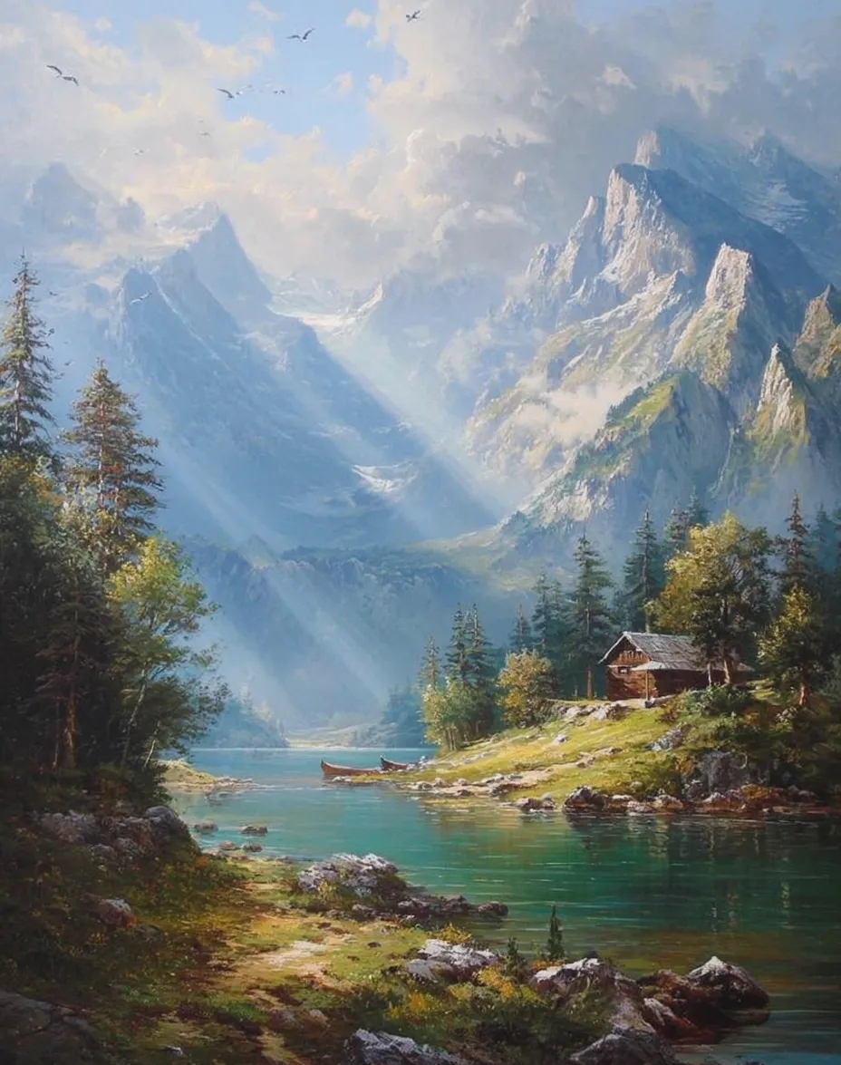 群山如巨人静卧,云影在峰峦游走