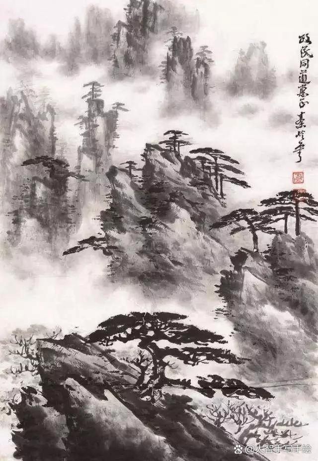 —中国山水画画云技法详解附图九张以供临摹参考