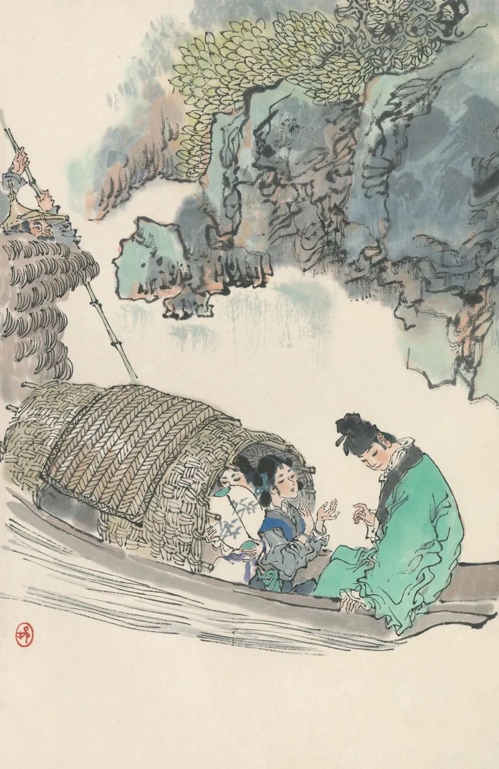 他自号"民间艺人",擅长人物画,以传统线描与泼墨技法,将古典神韵与