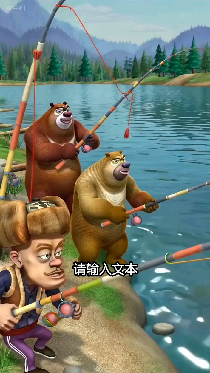 光头强跟熊大熊二一起钓鱼,这也太温馨了吧