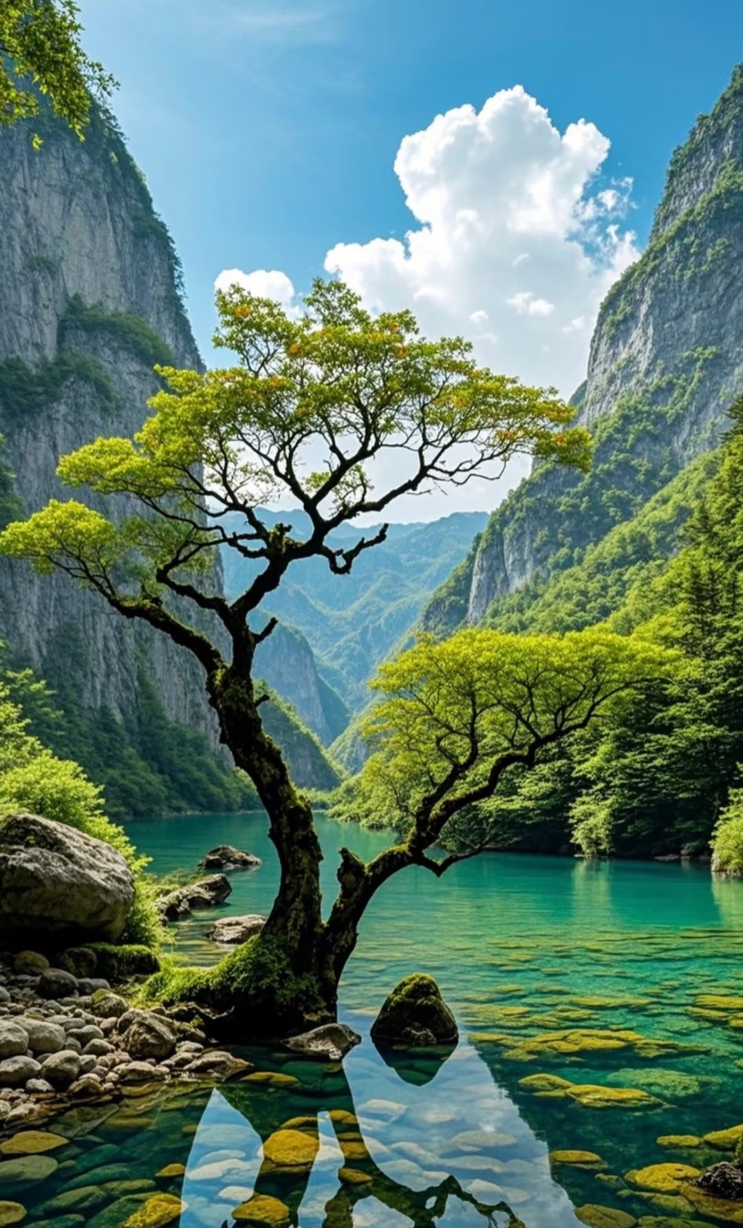 自然界的美感真实的水中的大树图片竖屏高清大树山水壁纸水树小山风景