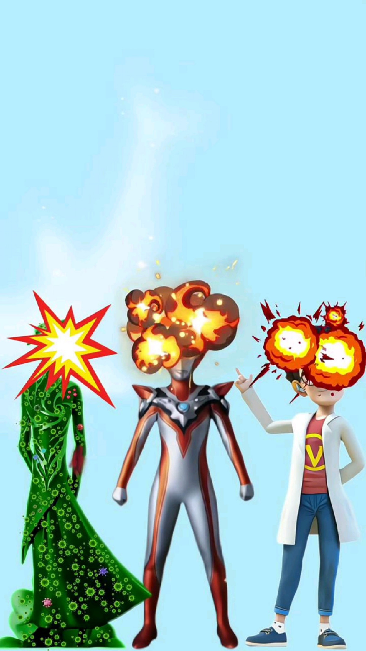 奥特曼的身上有好多的爆炸火焰!