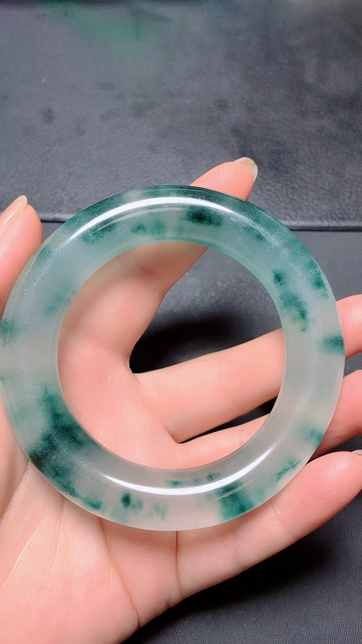 冰种玻璃种冰飘蓝花手镯