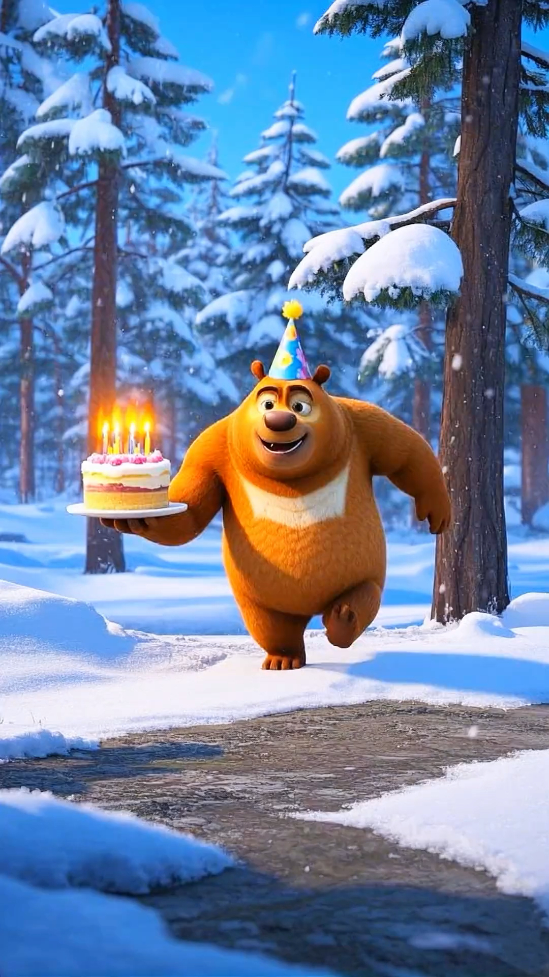 熊二拿着生日蛋糕不小心摔倒了