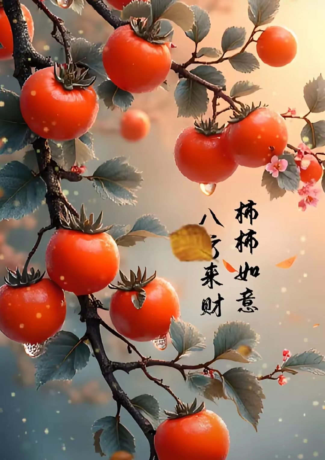 好运吉利头像:柿柿如意,花开富贵.顺心顺意
