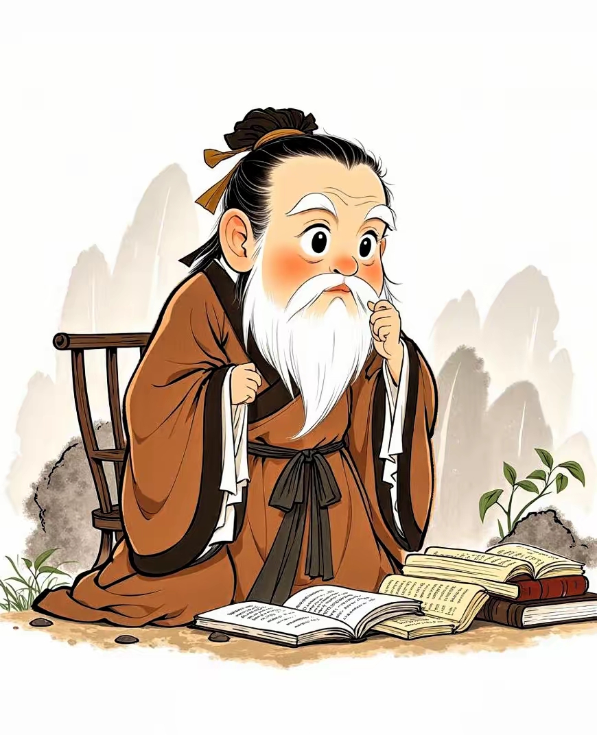 伏案读书剪影图孔子看书简笔画孔子  漫画孔子可爱图片古风人物 孔子