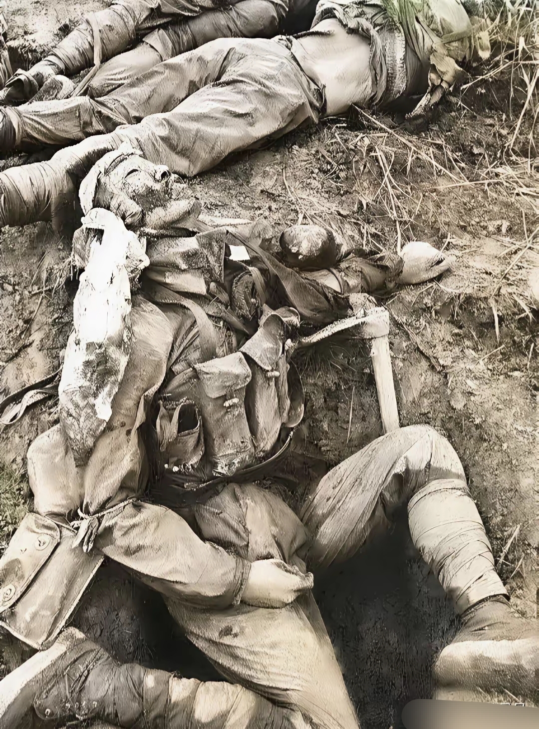 照片中,这名牺牲的战士,他高昂着头颅,英勇不屈的精神,极其震撼人心灵