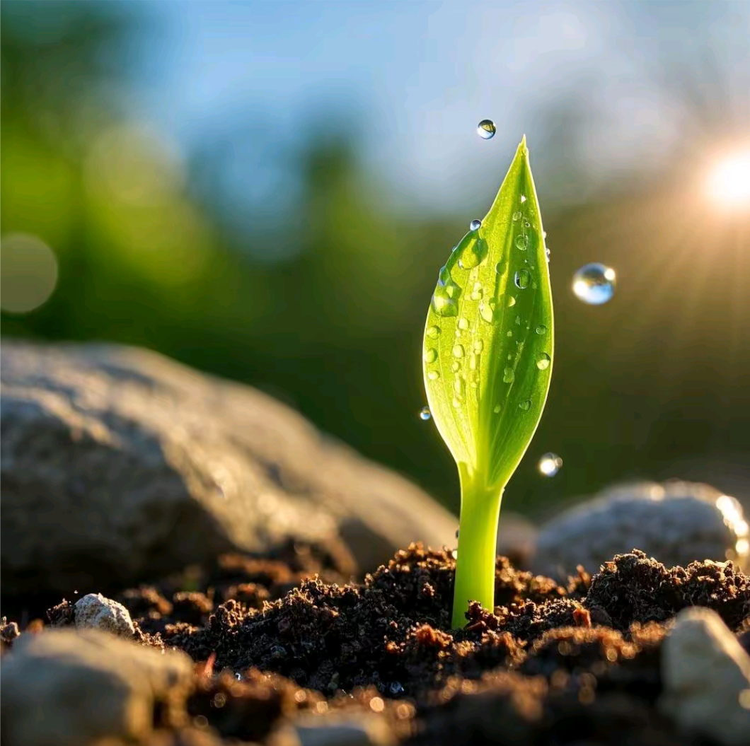 萌芽 寒泥初破露尖芽, 嫩影含情映物华