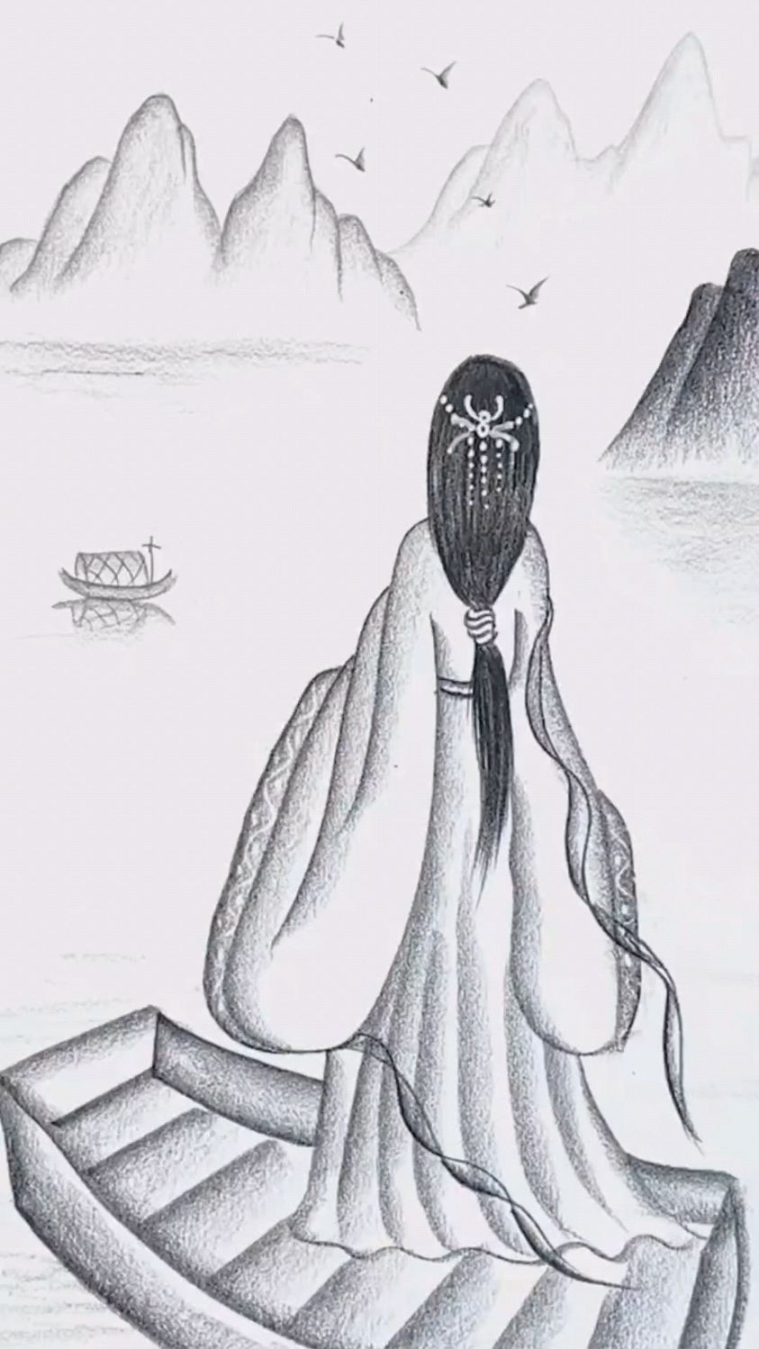 古风美女素描绘画