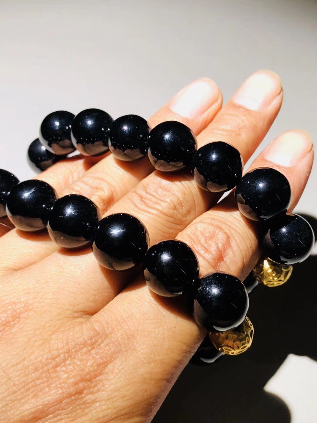 晚清 天然黑宝石金貔貅手串