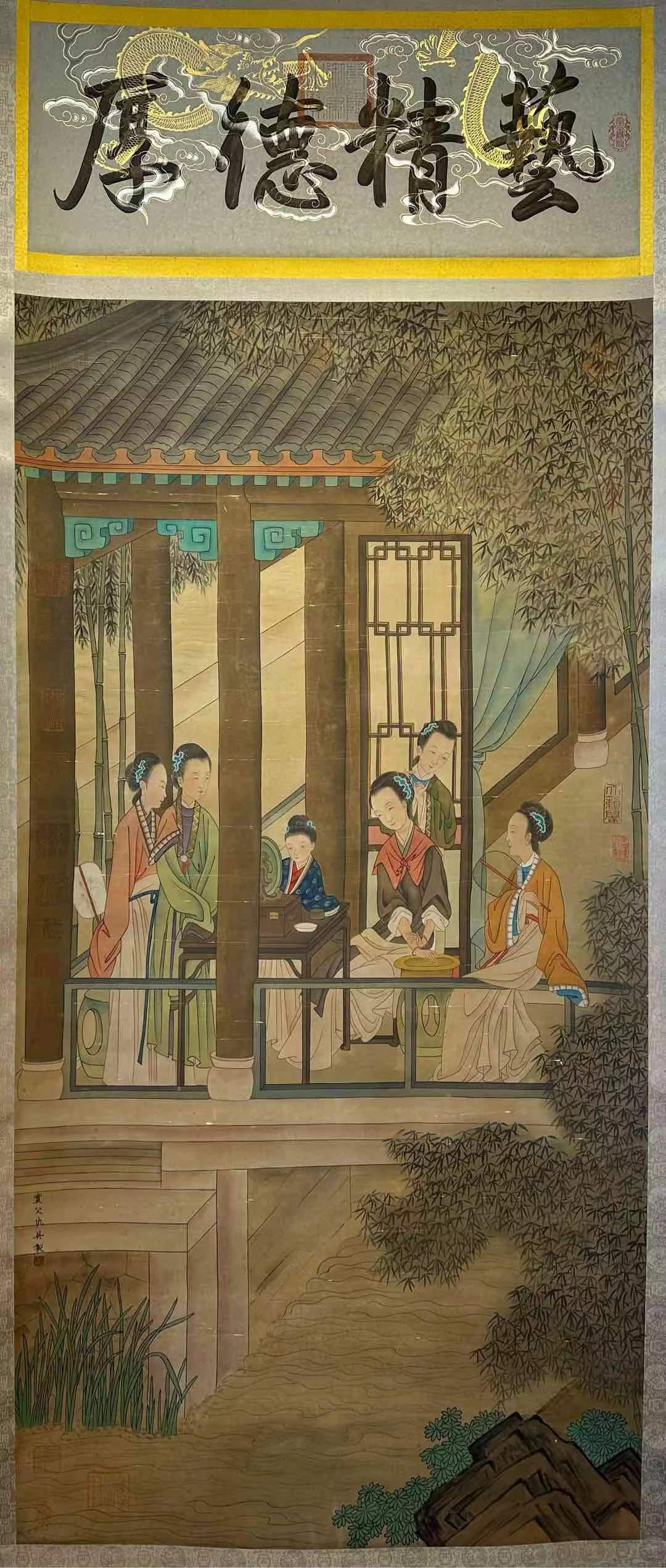 仇英绢本绫裱精品四尺仕女图立轴 明代–仇英绢本绫裱精品四尺仕女图