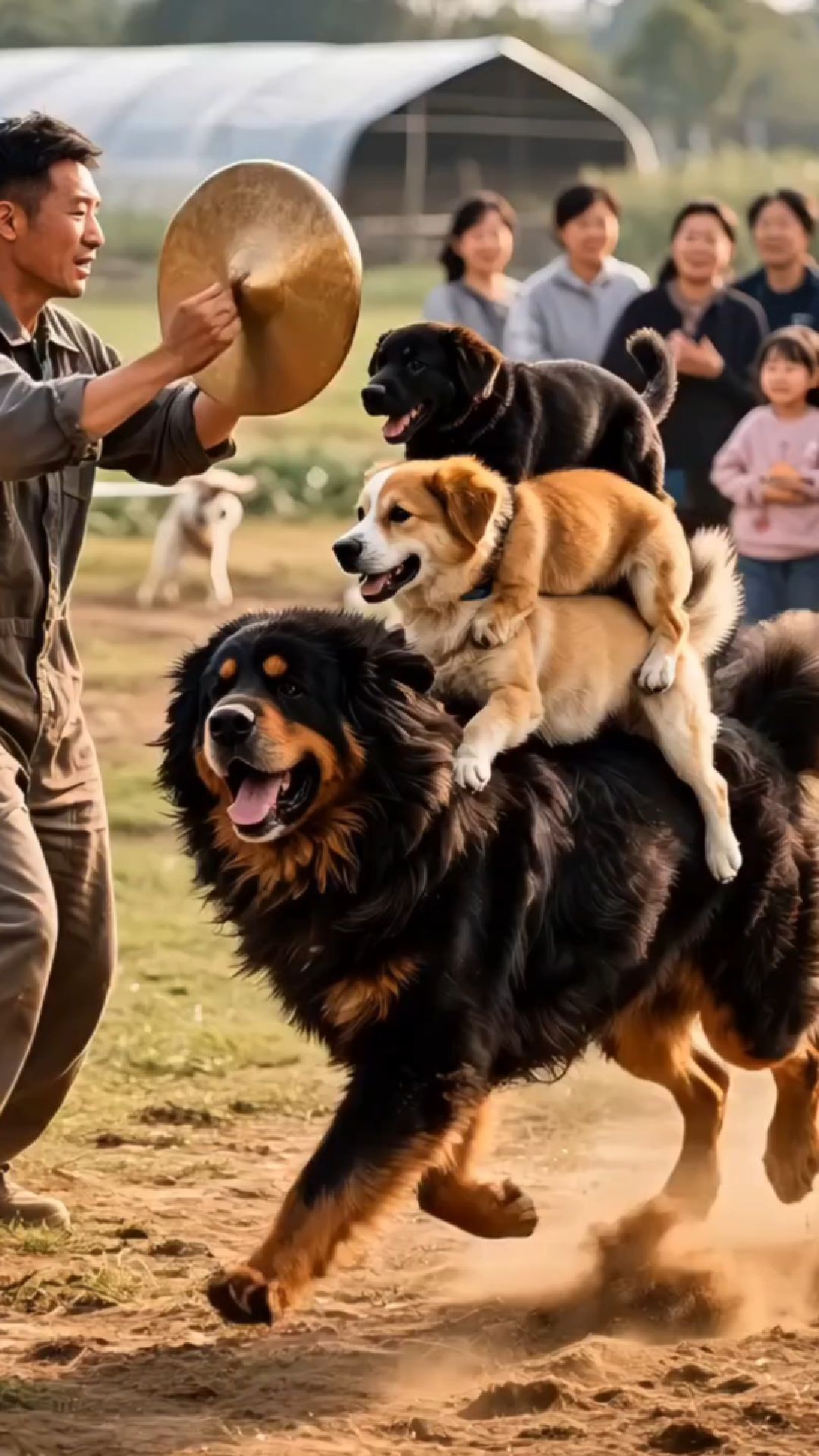 狗狗"叠叠乐"太吸睛!藏獒载金毛,围观群众拍不停