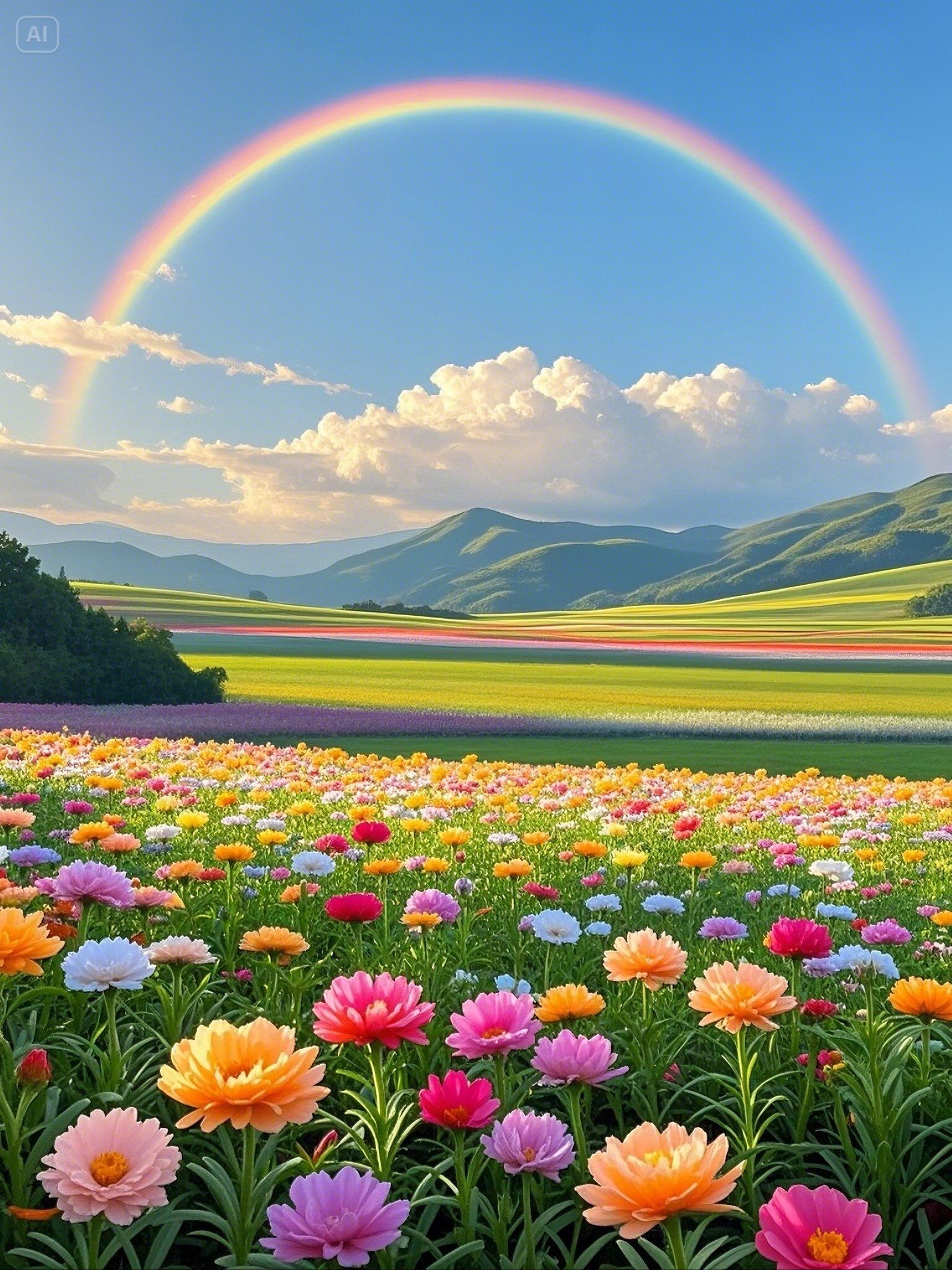 彩虹下五彩缤纷的太阳花海