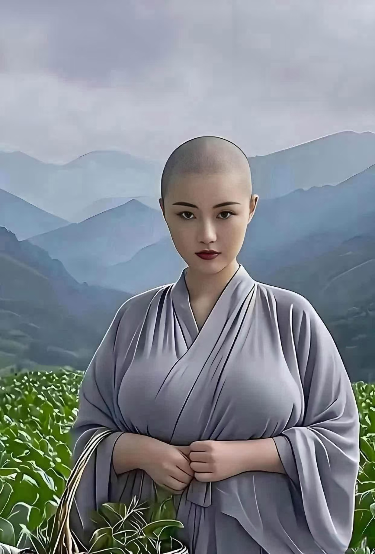 手中竹篮盛的是山间灵物亦是内心的自在安然