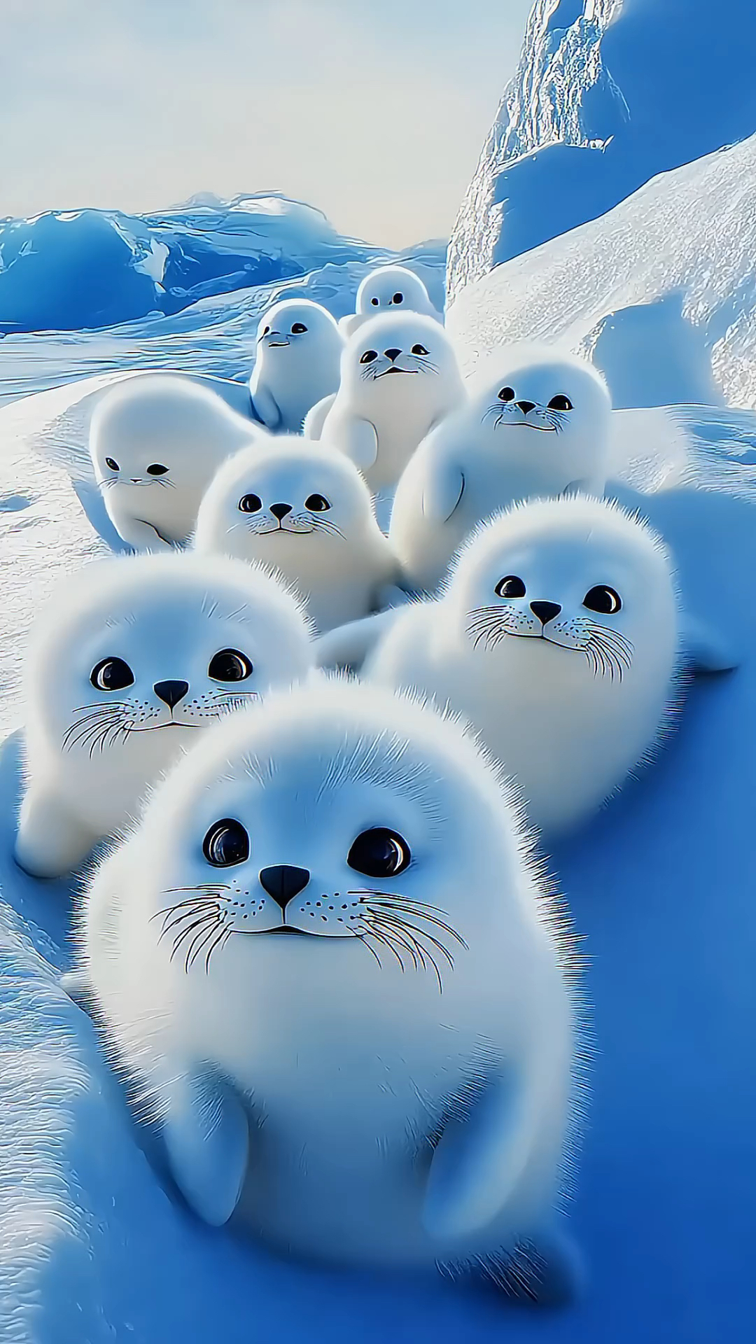 一大群宛如糯米团子的小海豹欢快地追小姐姐