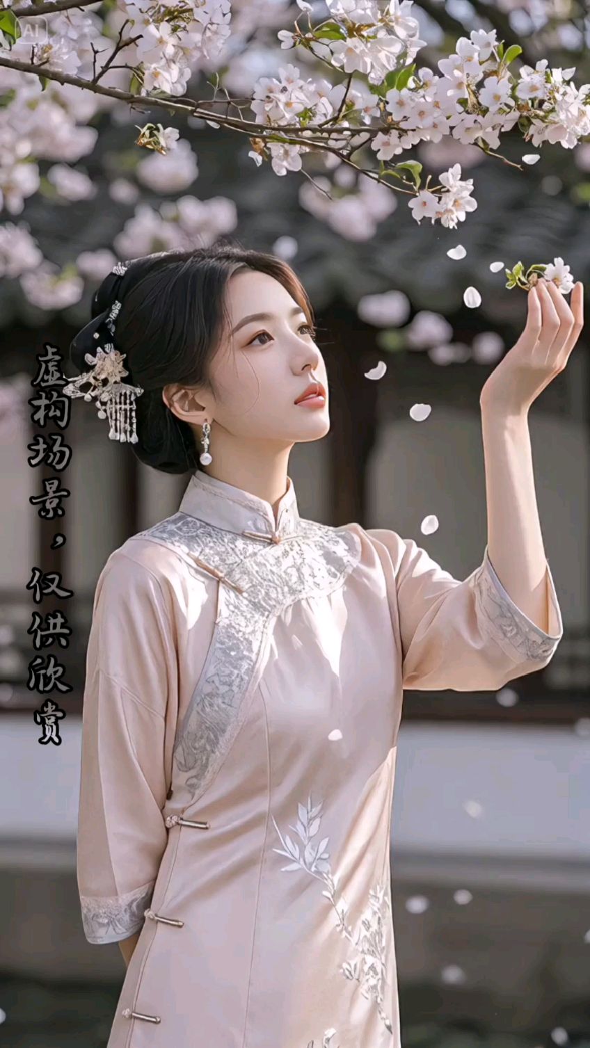 粉色旗袍樱花情,窈窕淑女君子求#旗袍美女