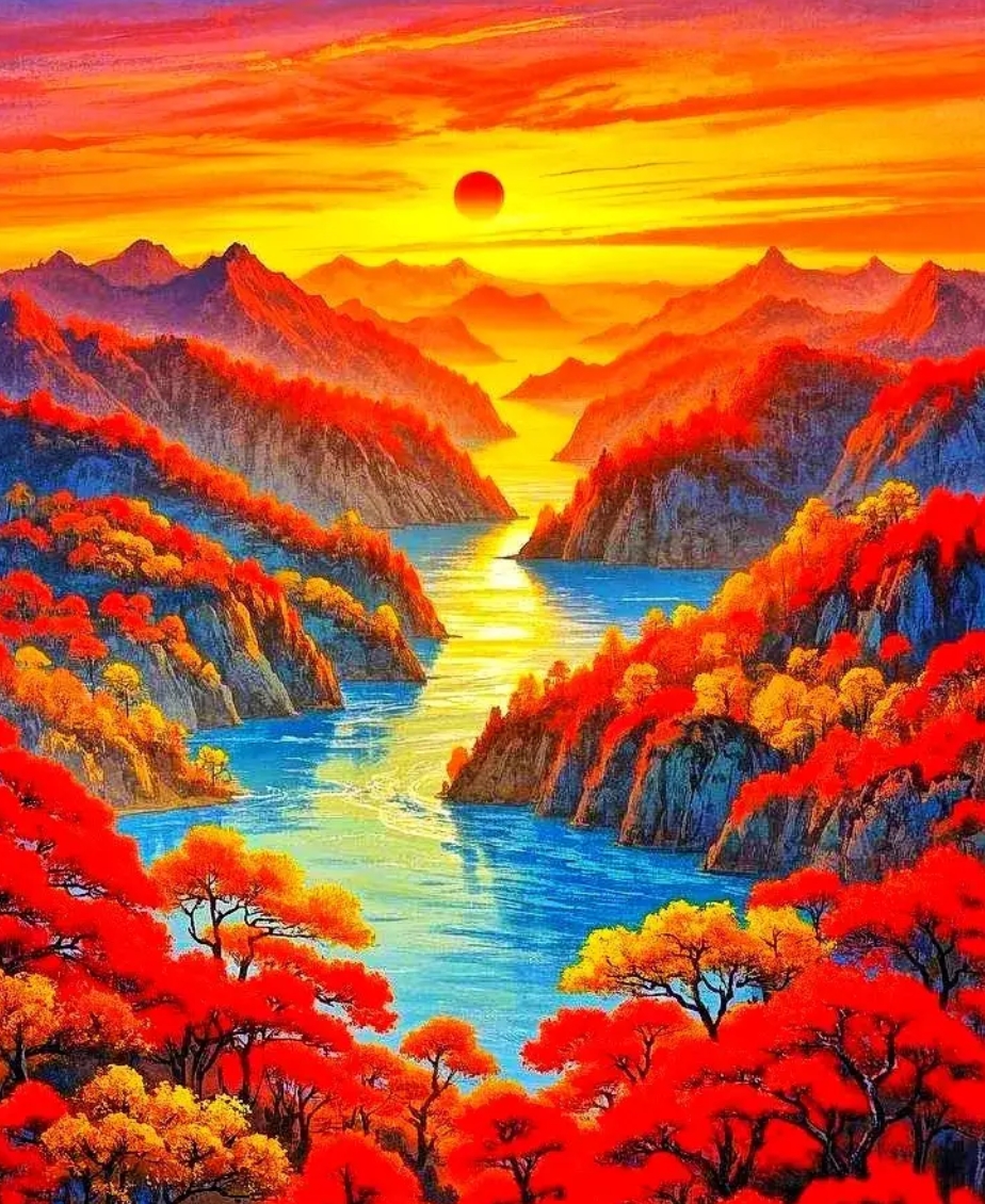 红日东升映山河,鸿运当头,步步高升,好运连连!