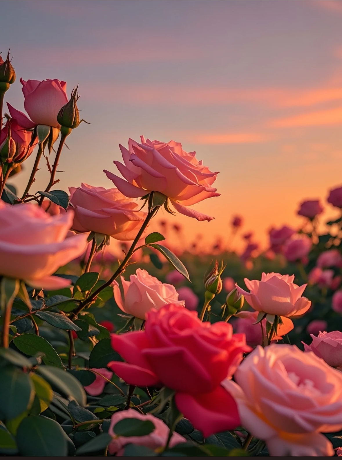 粉玫瑰从沉睡中醒来,娇嫩花瓣上挂着晶莹露珠,似星星遗落的泪